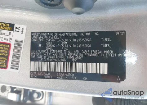 2021 Toyota Highlander Xse из США, поврежденный, VIN 5TDLZRAH2MS066046